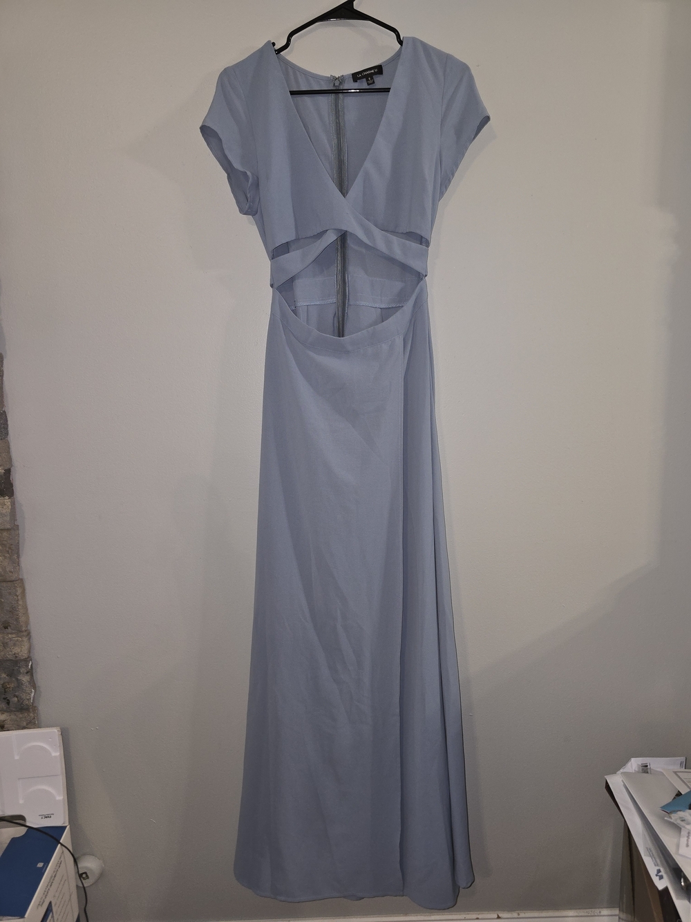 Light Blue Cutout V-Neck Maxi Dress